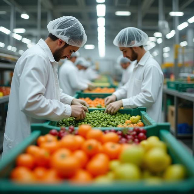 Pack-house team sorting organic produce
